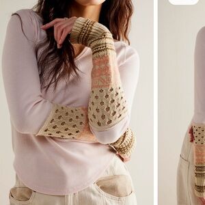 Free People We The Free Cozy Craft Cuff  Thermal Top Pink Combo XL